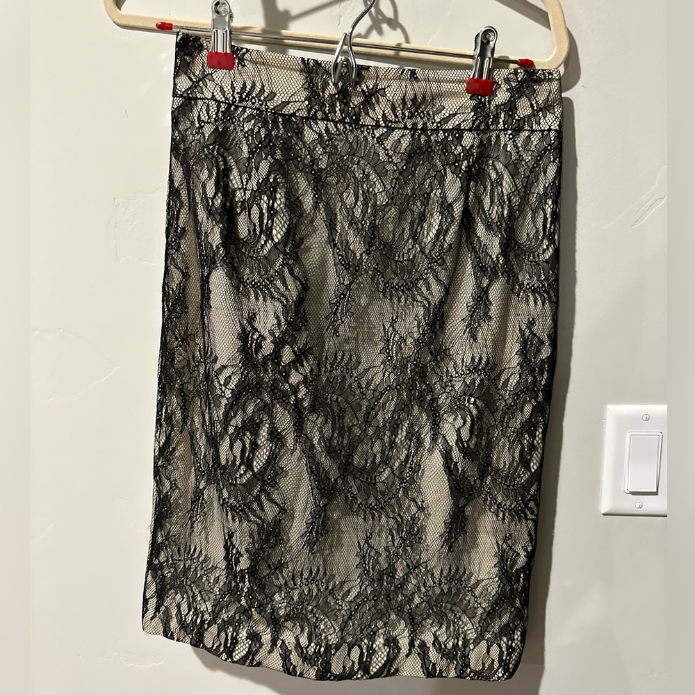 Calvin Klein nude and black lace pencil skirt